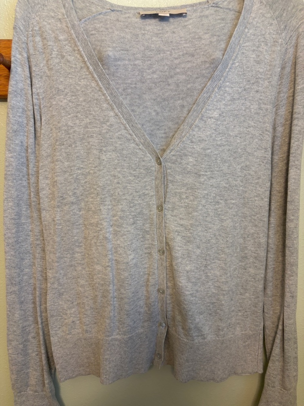 LOFT Light Gray V-Neck Button Front Cardigan
